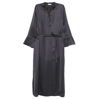 PESERICO Peserico, Midi Dresses, female, Gray, Size: 3XL Tie-waist V-neck Midi Dress