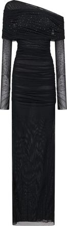 Amen Gowns, female, Black, S, Black Draped Rhinestone Dress