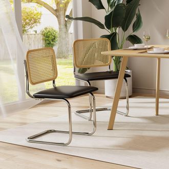 VonHaus Rattan Effect Cantilever Style with Padded Seat Dining Chairs Set in Black | Size: 2 Pack
