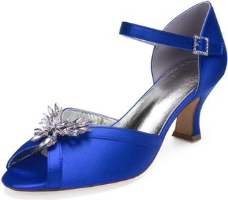 Generic Low Heel Wedding Shoes Womens Peep Toe Mid Bridal Shoes Wedding Heels Bridal Evening Party Dress Shoes 6.5Cm,Blue,5 UK