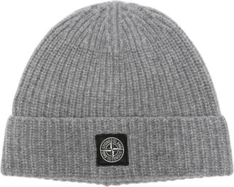Stone Island Gebreide Logo Beanie - unisex - Hoeden - Grijs - M - Wol - Accessoires