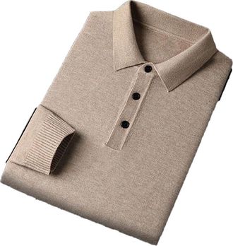 Generic Mens Solid Color Polo Shirts Classic Button Basic Long Sleeve Shirt Mens Top A M