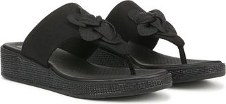 Life Stride Bloom Sandals Womens Black Floral Toe Post Wedge Thong HTAT1801