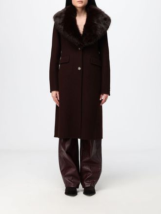 Hanita Cappotto lungo monopetto in misto lana con collo in pelliccia