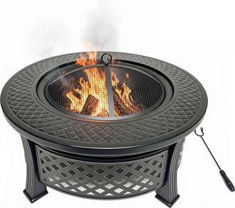 Relaxdays Relaxdays Brasero, &Oslash; 55 Cm, Con Protector Contra Chispas, Atizador, Acero, Para Jard&iacute;n Y Terraza, Negro