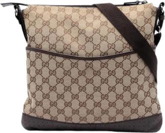 Gucci Pre-owned Vintage Canvas Crossbody Bag - Dames - Vintage Schoudertas - Beige - ONE Size - Leer - Vintage