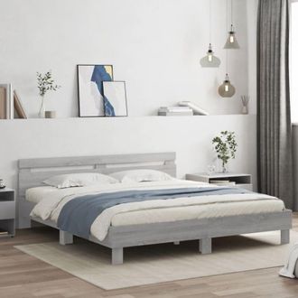 vidaXL Giroletto con Testiera e led Grigio Sonoma 180x200 cm - Vidaxl