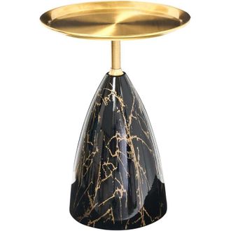 Beliani Mesa Auxiliar Redonda De Metal Mesa De Centro Peque&ntilde;a Estilo Glamuroso Efecto M&aacute;rmol Negro Y Dorado Storm