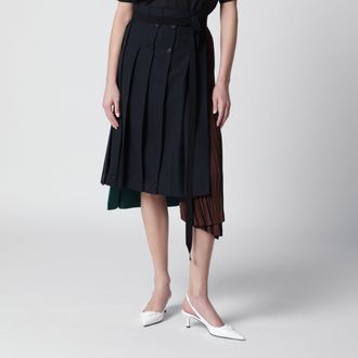 Prada Gonna patchwork in stuoia in lana vergine blu