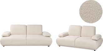 Beliani Conjunto De Sala De Estar Sof&aacute;s De 3 Y 2 Plazas Tapizado Patas De Madera Respaldo Y Reposabrazos Ajustables De Boucl&eacute; Beige Nacka