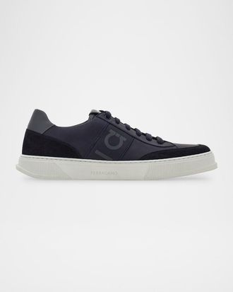 Ferragamo Mens Alaska Gancio Leather Low-Top Sneakers