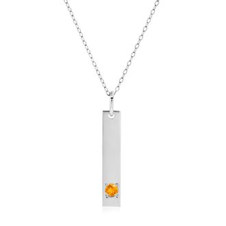 MAX + STONE 14k White Gold Bar Pendant Necklace with 3mm Small Round Gemstone Adjustable Cable Chain 16 Inches to 18 Inches with Spring Ring Clasp