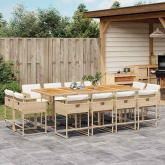 vidaXL Set Comedor De Jard&iacute;n Con Cojines 13 Pzas Rat&aacute;n Sint&eacute;tico Beige Vidaxl