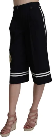 Dolce & Gabbana Womens Black Cotton Cropped Embellished Pants Elastane