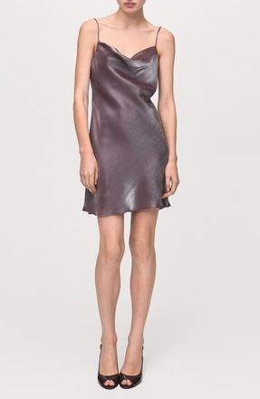 Mango Cowl Neck Satin Mini Slipdress in Metallic Purple at Nordstrom, Size 10
