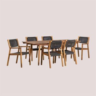 Sklum Sklum - Set Tavolo Rettangolare 160-210x90 cm allungabile e 6 sedie da pranzo con braccioli in legno di acacia Tenay