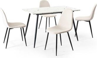 Urban Meuble Juego de mesa efecto mármol blanco y 4 sillas escandinavas