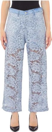 Liu Jo Flared Lace Broeken - Dames - Straight fit broeken - Blauw - M - Katoen - Broeken