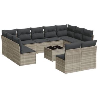 vidaXL Set De Sof&aacute;s De Jard&iacute;n 12 Pzas Y Cojines Rat&aacute;n Sint&eacute;tico Gris Vidaxl
