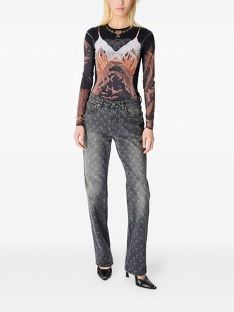 Marine Serre Womens Moon Laser Grey Wash Straight Denim Jeans - Dark Grey Cotton - Size EU 36 (Womens)