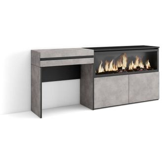 Skraut Home Tavolo da toeletta, Tavolo da Trucco, stoccaggio, 177x75x35 cm, Con cassetto, Camino elettrico xxl, Stile moderno, Grigio Cemento - Skraut Home