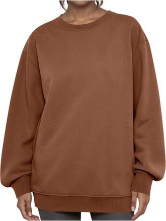 Generic Jumpers for Women Uk, Womens Crew Neck Sweatshirts Autumn Winter Vintage Casaul Long Sleeve Fleece Sweatshirt Pullover for Her,Brown,M,u14a
