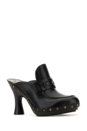 Burberry Womens Black Leather Mules Scarpe Con Tacco