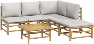 vidaXL Set De Muebles De Jard&iacute;n 6 Piezas Bamb&uacute; Con Cojines Gris Claro Vidaxl