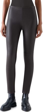 Akris Leather Front Jersey Back Leggings in Espresso at Nordstrom, Size 12