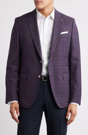 BOSS Hutson Plaid Virgin Wool Sport Coat in Dark Pink at Nordstrom Rack, Size 40 Long
