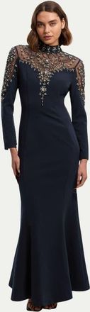 Karen Millen Petite Crystal Embellished Maxi Dress in Midnight at Nordstrom, Size 12