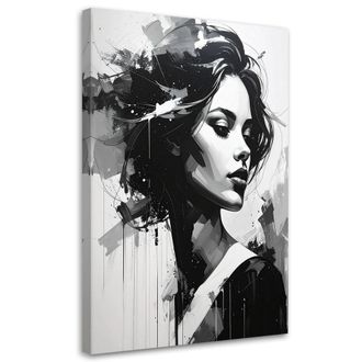 Feeby Cuadro Sobre Lienzo Retrato Abstracto De Mujer En Blanco Y Negro 70x100
