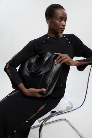 Karen Millen Womens Viscose Blend Stud Keyhole Detail Knit Maxi Dress - Black Polyamide - Size X-Small