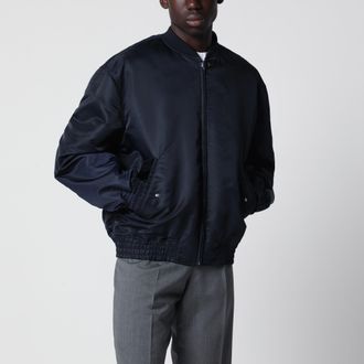 Valentino Shiny navy blue zip-up bomber jacket with Vlogo