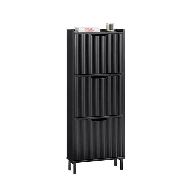 SoBuy Schuhschrank schmal mit 3 Klappen Platzsparender Schuhkipper Hoch Kommode Schuhregal geschlossen Flurschrank für Diele, Flur 50x130x19cm Schwarz FSR17 ab 115,40 €