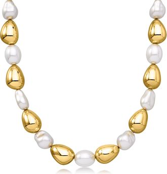 Ross-Simons 14kt Yellow Gold-Plated Necklace With Simulated Baroque Pearls