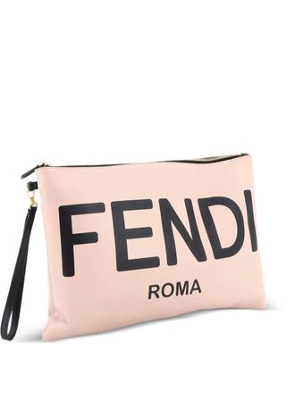 Fendi Logo Wristlet Printed Leather Large clutch bag - Toni neutri