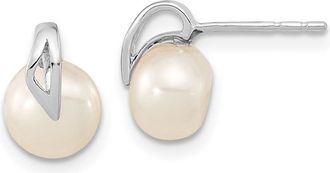 Diamond2Deal 14k White Gold 7-8mm Button Freshwater Cultured Pearl Stud Earrings