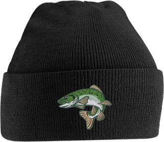 Bang Tidy Clothing Fishing Beanie Hat Knit Cap Beanies Embroidered Trout Fish Hats Gifts for Men Black