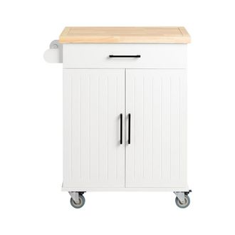 SoBuy Carrito auxiliar de cocina con 2 puertas 1 caj&oacute;n 1 toallero mdf blanco