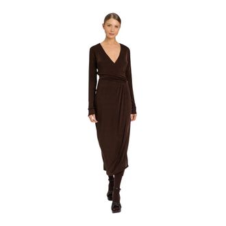 Twinset Longuette Jersey Dress with Draped Crossover - female - Twinset - Midi Dresses - Brown - S - Dresses