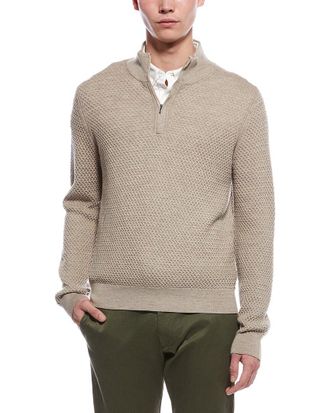 Bruno Magli Textured 1/4-Zip Merino Wool Mock Neck Sweater