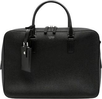 Tom Ford Tassen, Heren, Zwart, ONE Size, Leer, Leren Laptoptas van Graanleer