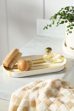 Anthropologie Striped Ceramic Bath Tray