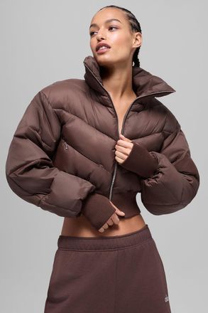 Alo | Cropped Atmosphere Puffer Jacket in Brownstone, Size: Medium