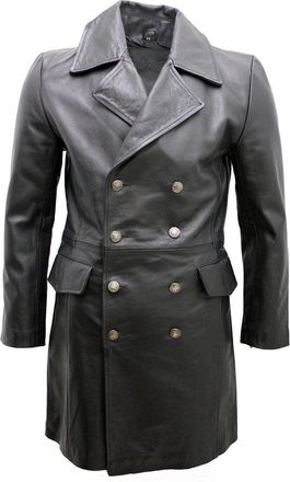 Infinity Mens General Long Black German Naval Leather Coat 3XL