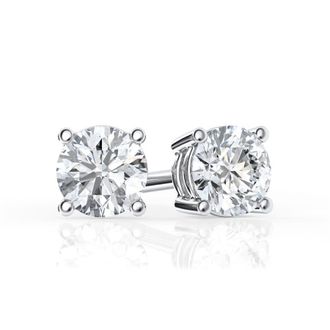 Grown Brilliance 1/2 Carat Round Lab Grown Diamond Stud Earrings in 14K White Gold, Push Back, F Color, VS Clarity, 4 Prong Setting