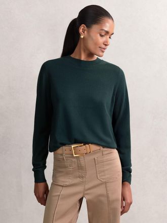 Reiss Green Merino Wool Crew-neck Jumper, XS