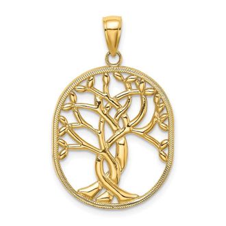 Diamond2Deal 14k Yellow Gold Tree of Life Celtic Knot in Oval Frame Pendant