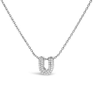House of Brilliance 10K Gold Diamond Accent A-Z Initial Bubble Pendant Necklace in White | U at Nordstrom